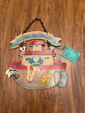 Vintage Noah's Ark Handmade Painted Metal Wall Hanging Biblical 10 1/2" X 8"